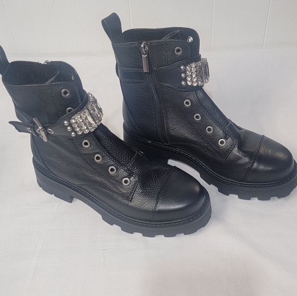 Karl Lagerfeld Paris Women's Maeva Combat Boot Crystal Embellished Buckles 7.5 - Picture 6 of 8